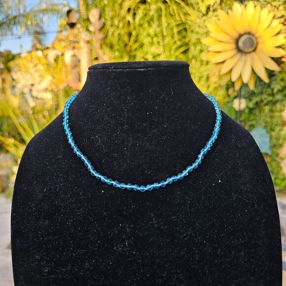 Vintage Y2K Blue Glass Beaded Choker Necklace with Toggle Clasp - Picture 1 of 3